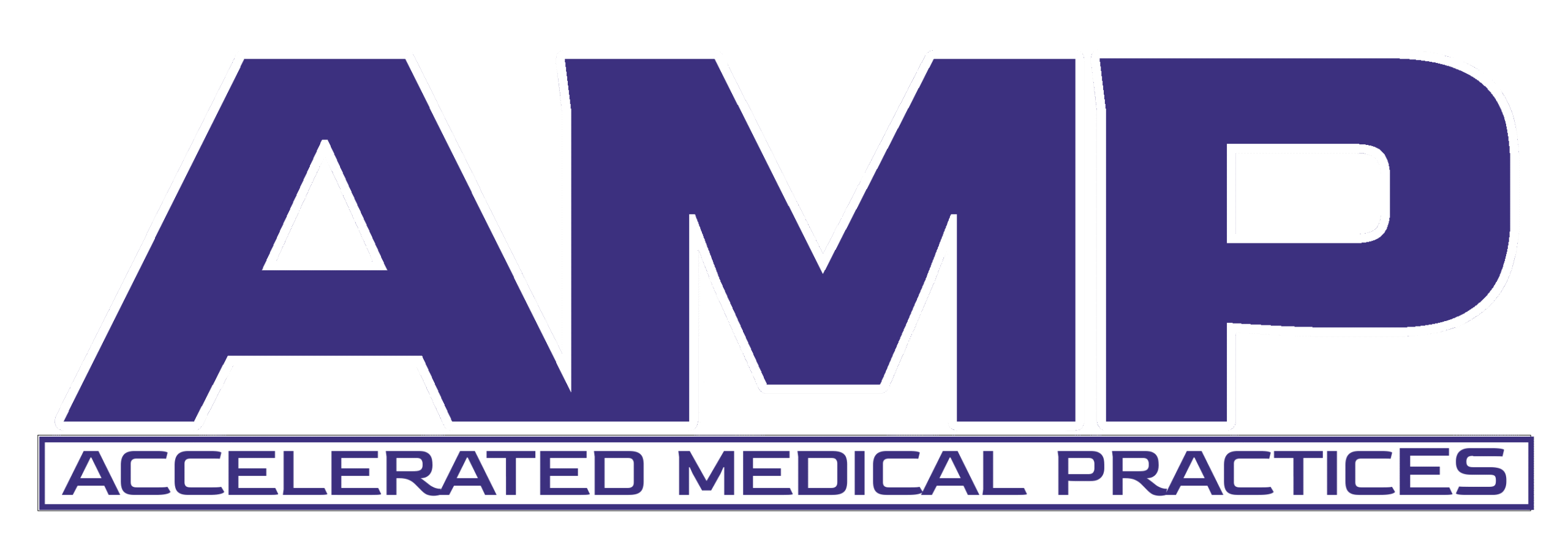 AMP Logo - Purple White Outline Solid Accelerated Medical Practices Logo