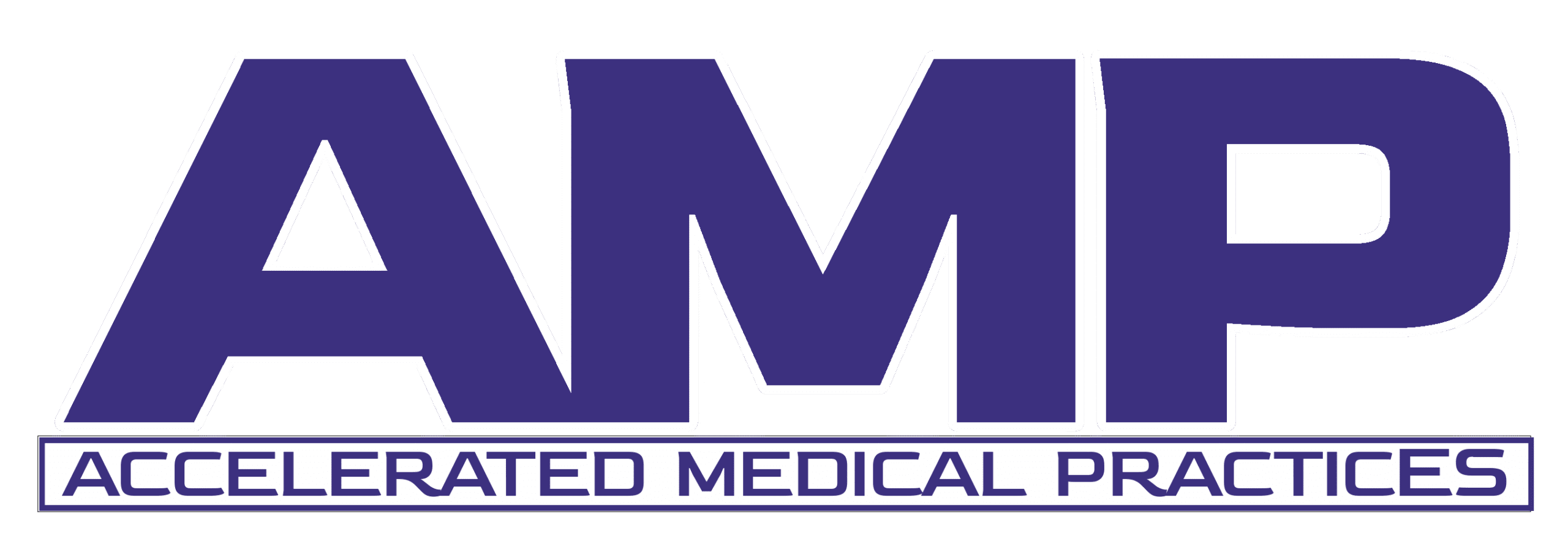 AMP Logo - Purple White Outline Solid Accelerated Medical Practices Logo